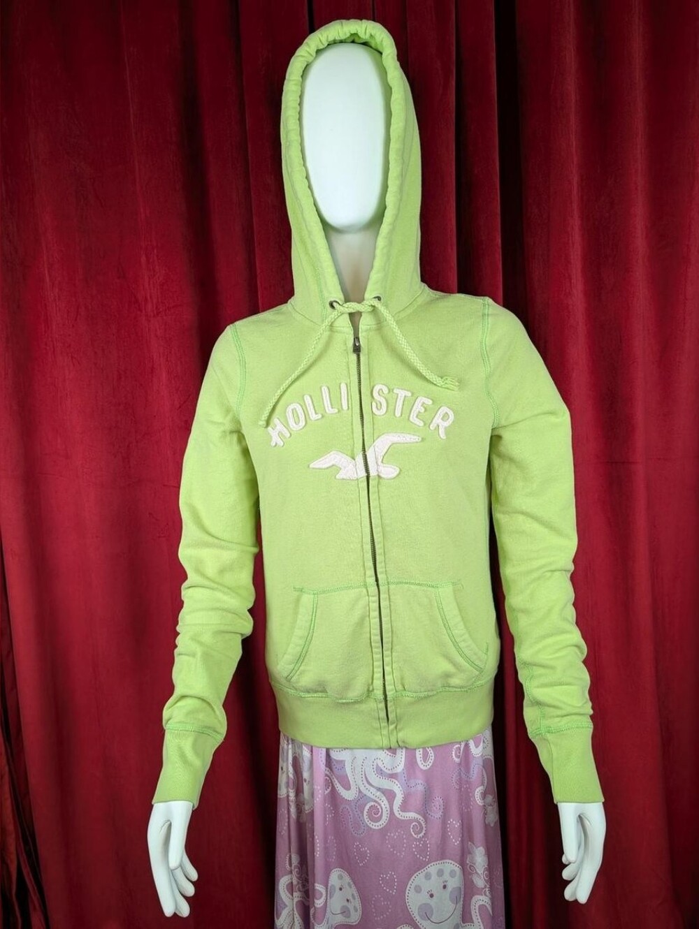 Hollister Highlighter Green 3D Logo Patch Zip Up Hoodie